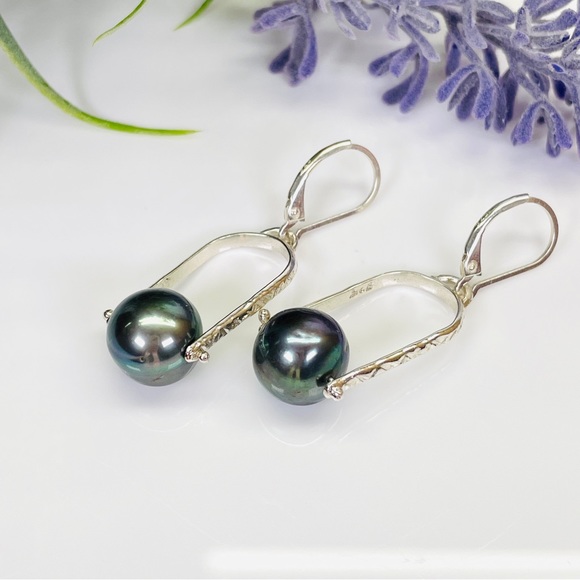 Sterling Silver Peacock Pearl Earrings - Picture 1 of 5